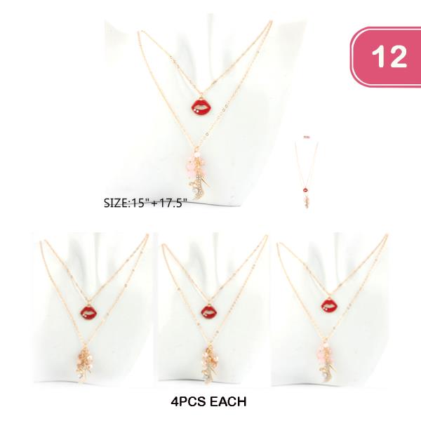 LIP AND HEEL LAYERED  NECKLACE (12 UNITS)