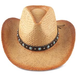 STONE STUD STRAW WESTERN HAT