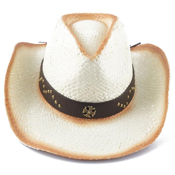 FASHION STRAW STUD WESTERN HAT