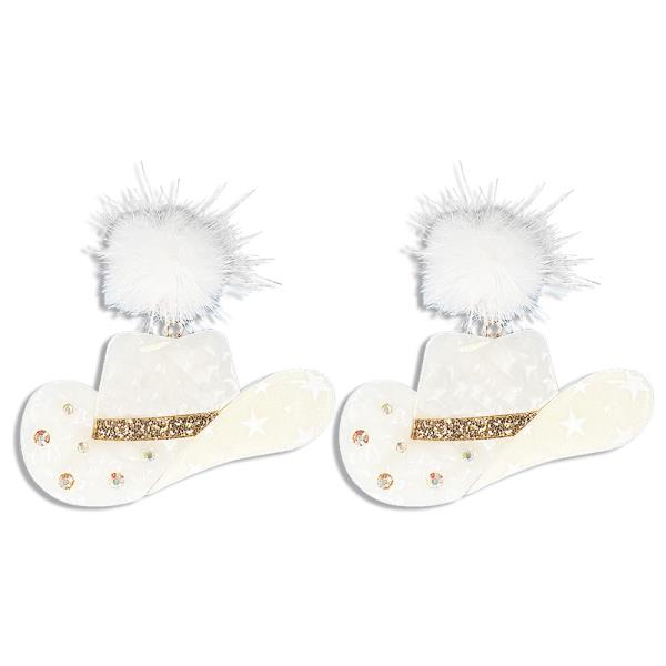 ACETATE WESTERN STYLE POM POM HAT EARRING