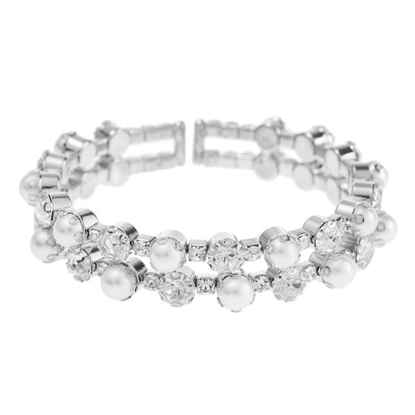 RHINESTONE PEARL 2 LINE BRACELET