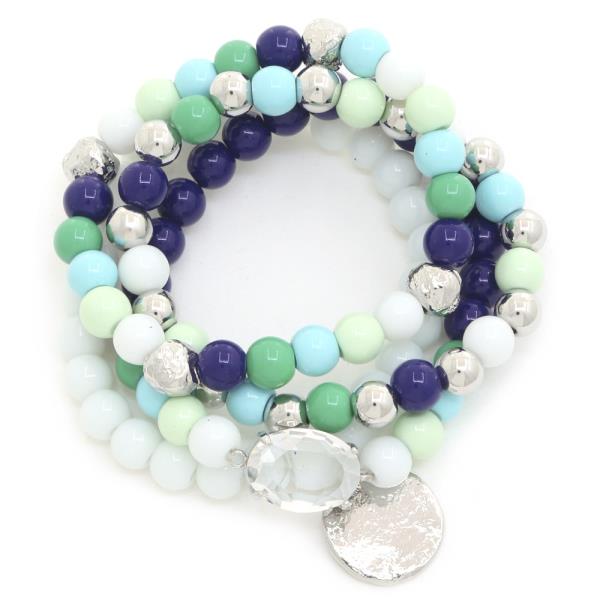 MULTI COLOR BEAD STERTCH BRACELET SET WITH CHARM