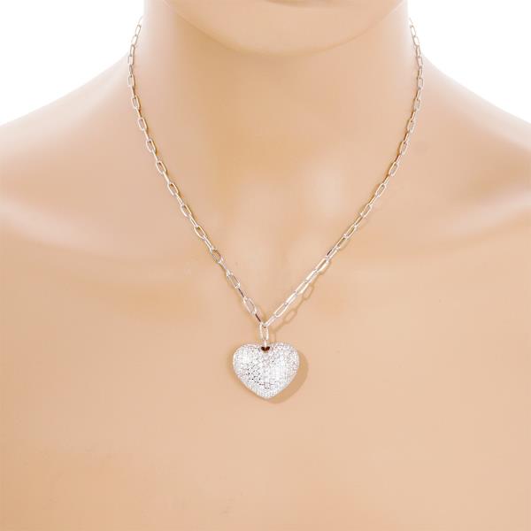 PUFFY HEART CHARM PAPERCLIP LINK NECKLACE