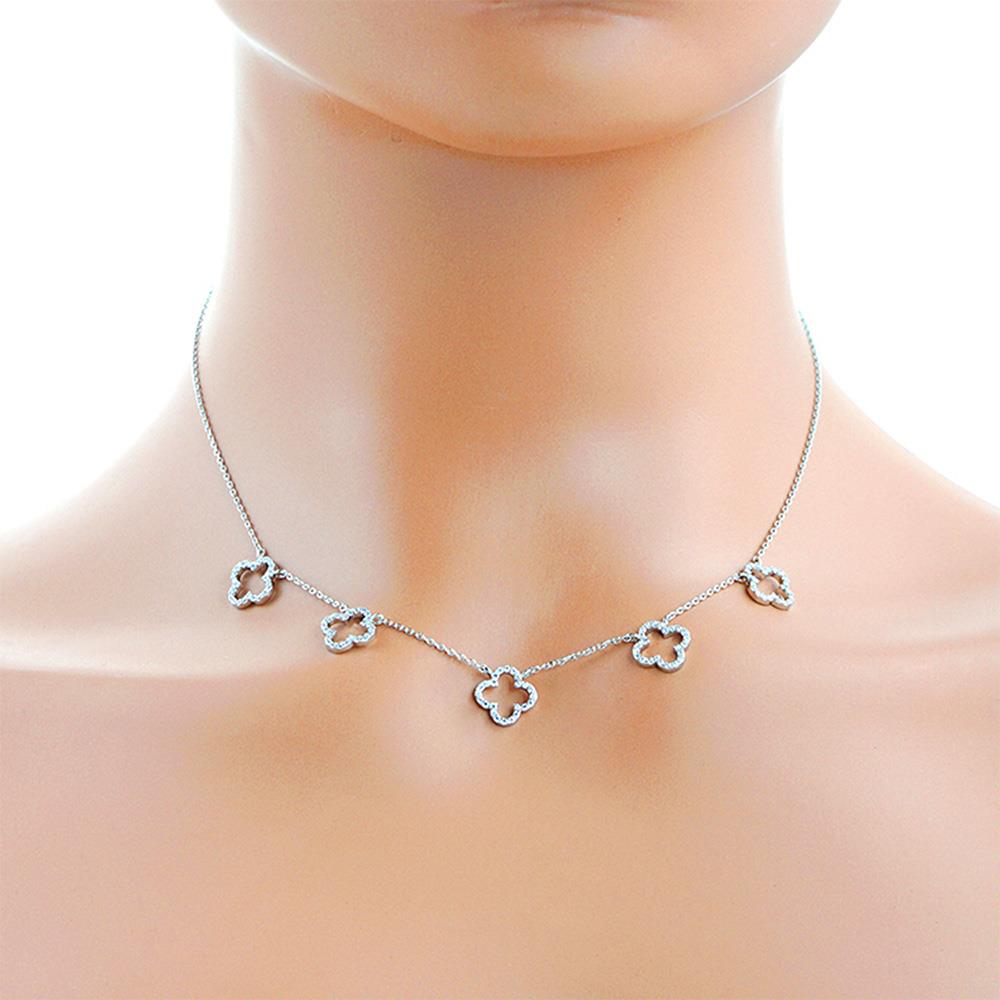 CUT OUT CLOVER RHINESTON STATION NECKLACE
