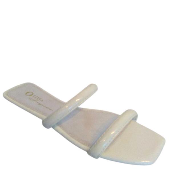 PATENT DOUBLE STRAP SQUARE TOE SLIDE SANDAL