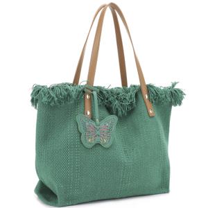 FASHION TEXTURE BUTTERFLY FRINGE TOTE BAG