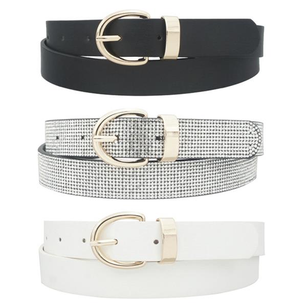 PU RHINESTONE PU U BUCKLE TRIO BELT SET