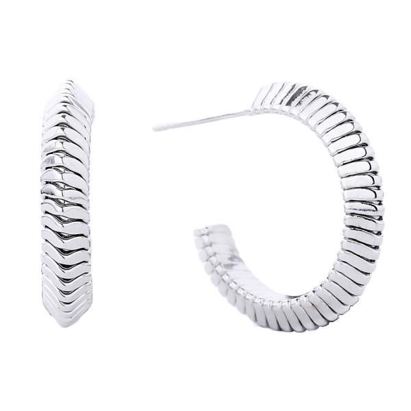 14K GOLD/WHITE GOLD DIPPED POST TEXTURED HOOP