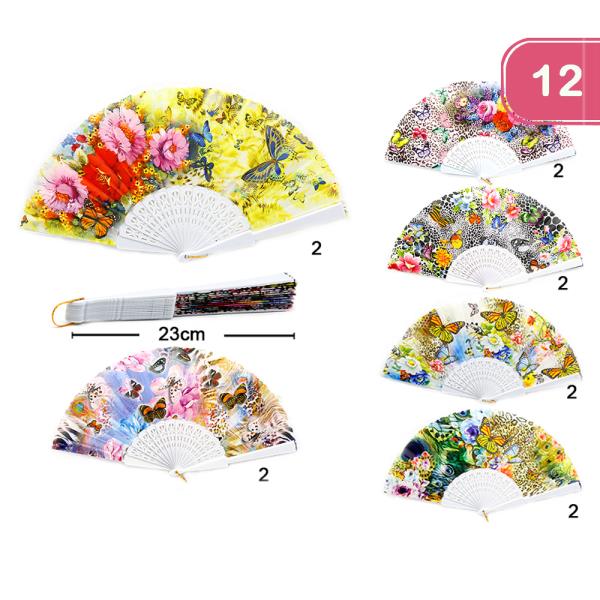 FLOWER BUTTERFLY PATTERN HAND FAN (12 UNITS)