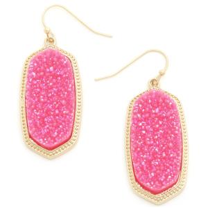 TWO TONE DRUZY STONE DANGLE EARRING