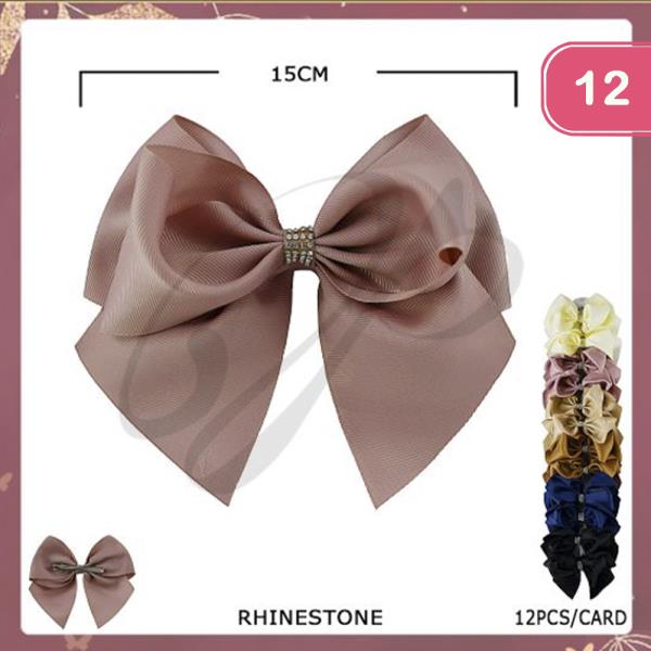 SILK RIBBON RHINESTONE HAIR BOW (12 UNITS)