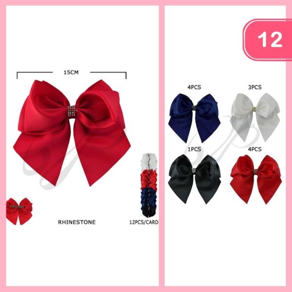 SILK RIBBON RHINESTONE HAIR BOW (12 UNITS)