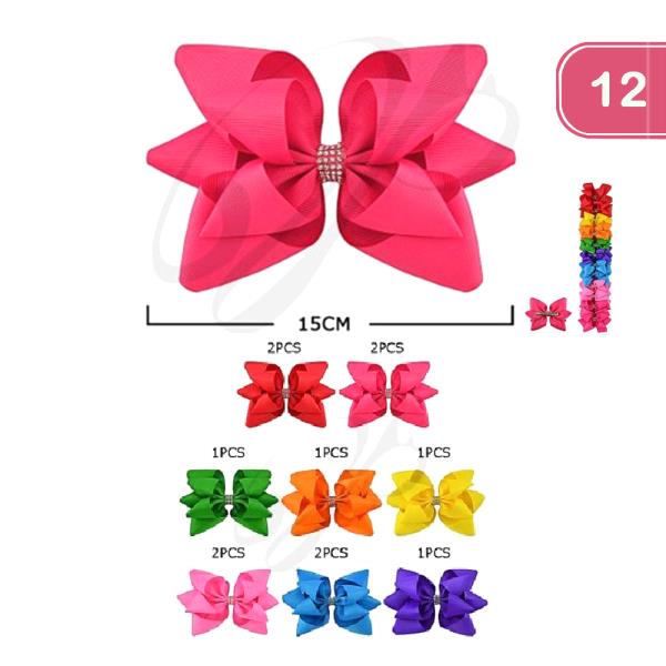 RHINESTONE RIBBON HAIR BOW (12 UNITS)