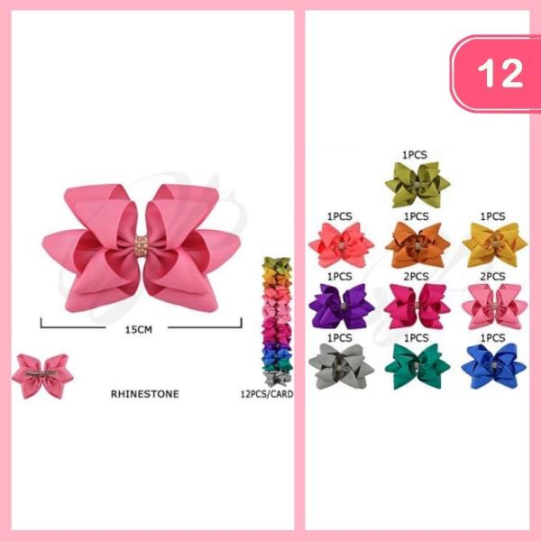 RHINESTONE RIBBON HAIR BOW (12 UNITS)