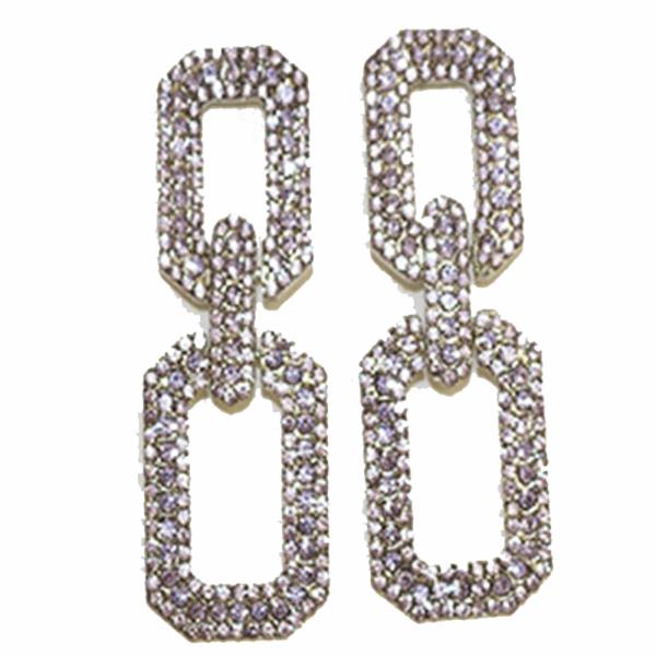 DOUBLE HEXAGON SHAPE RHINESTONE EARRING