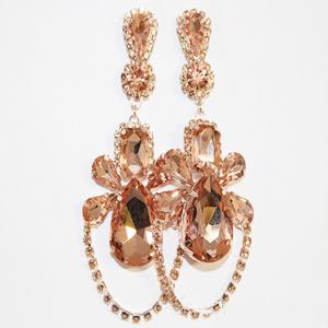 FLOWER RHINESTONE CHAIN DANGLE EARRING