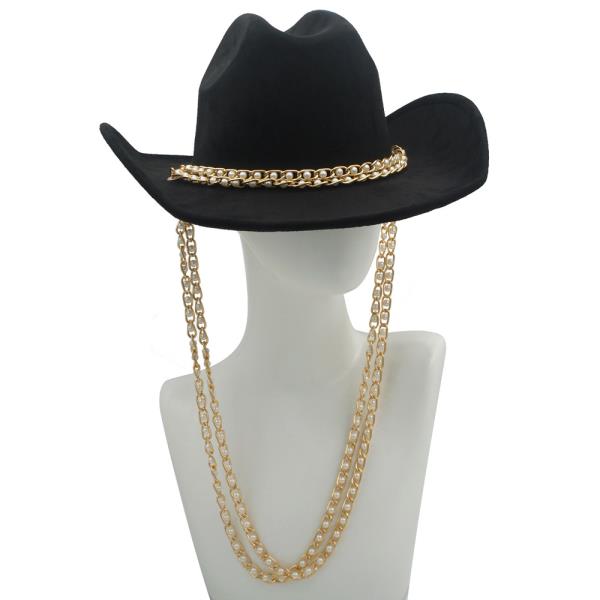 FEDORA WITH PEARL METAL CHAIN STRAP