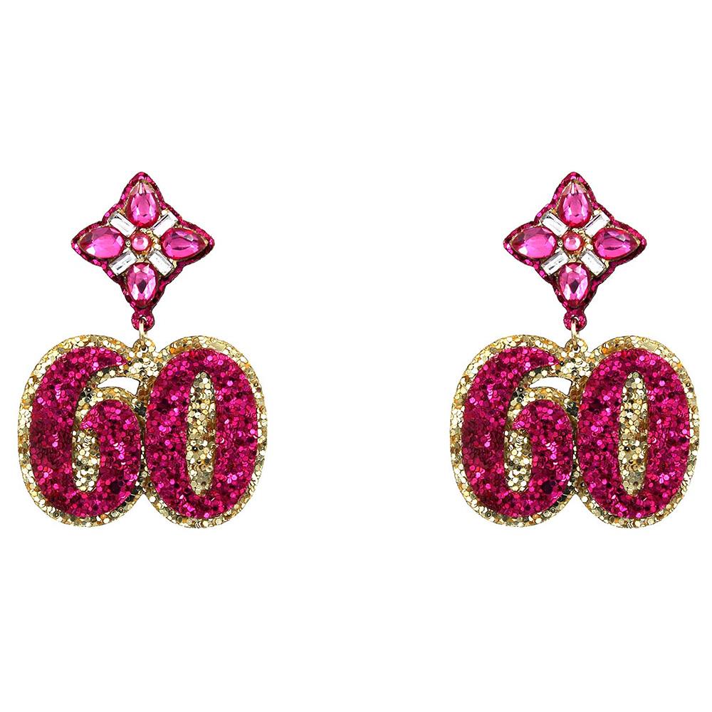 GLITTER 60 BIRTHDAY RHINESTONE DANGLE EARRING