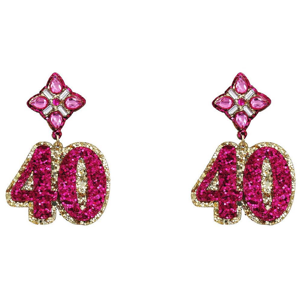 GLITTER 40 BIRTHDAY RHINESTONE DANGLE EARRING