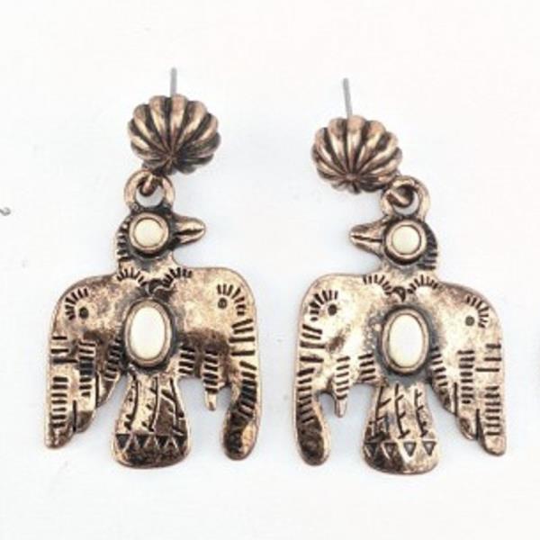 TURQUOISE BEAD EAGLE METAL DANGLE EARRING