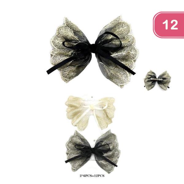 FASHION EMBROIDERY BOW CLIP (12UNITS)