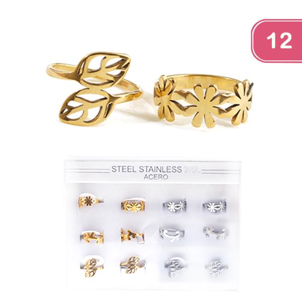 FASHION METAL FLOWER LEAF RING (12UNITS)