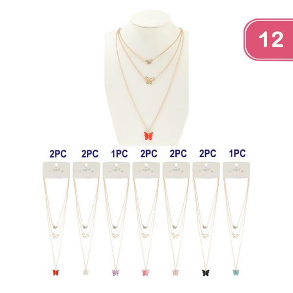 FASHION BUTTERFLY 3 LAYER NECKLACE (12UNITS)