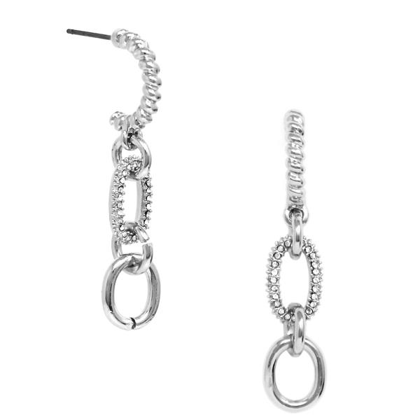 HUGGIE HOOP EARRING WITH PAVE OVAL DANGLES