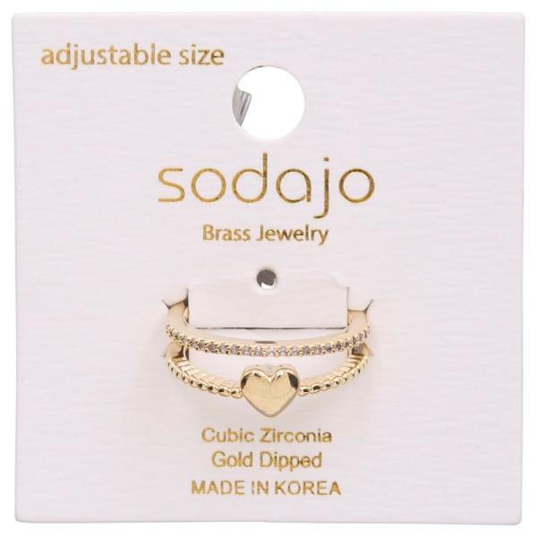 SODAJO HEART SHAPE CZ LAYERED GOLD DIPPED ADJUSTABLE RING