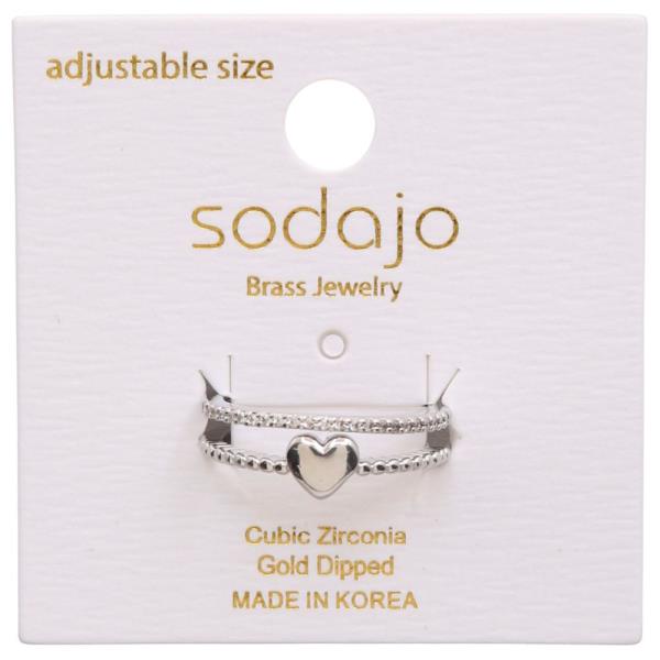 SODAJO HEART SHAPE CZ LAYERED GOLD DIPPED ADJUSTABLE RING