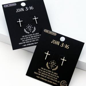 18K GOLD RHODIUM DIPPED JOHN 3 16 EARRING