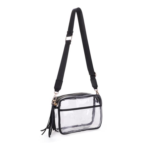 CLEAR SQUARE BOX SHAPE TASSEL ZIPPER CROSSBODY BAG