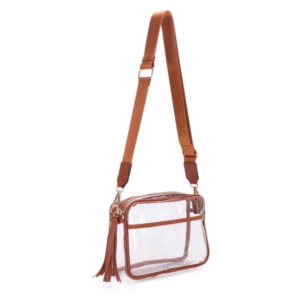 CLEAR SQUARE BOX SHAPE TASSEL ZIPPER CROSSBODY BAG