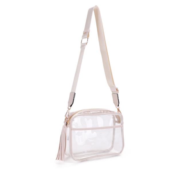 CLEAR SQUARE BOX SHAPE TASSEL ZIPPER CROSSBODY BAG