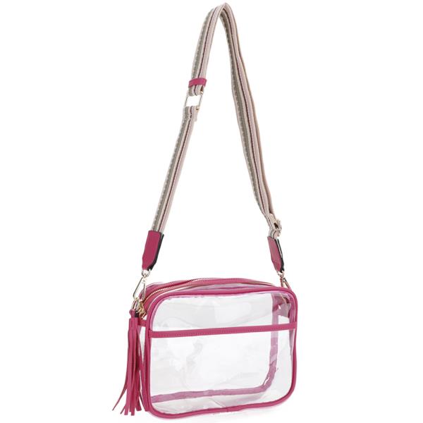 CLEAR SQUARE BOX SHAPE TASSEL ZIPPER CROSSBODY BAG