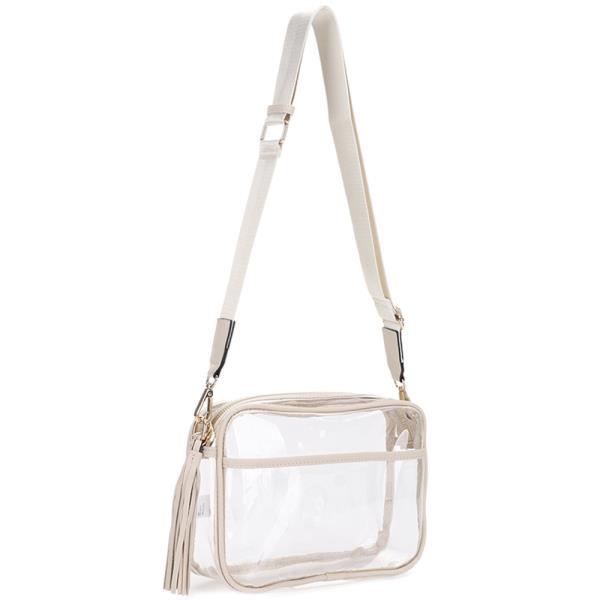 CLEAR SQUARE BOX SHAPE TASSEL ZIPPER CROSSBODY BAG