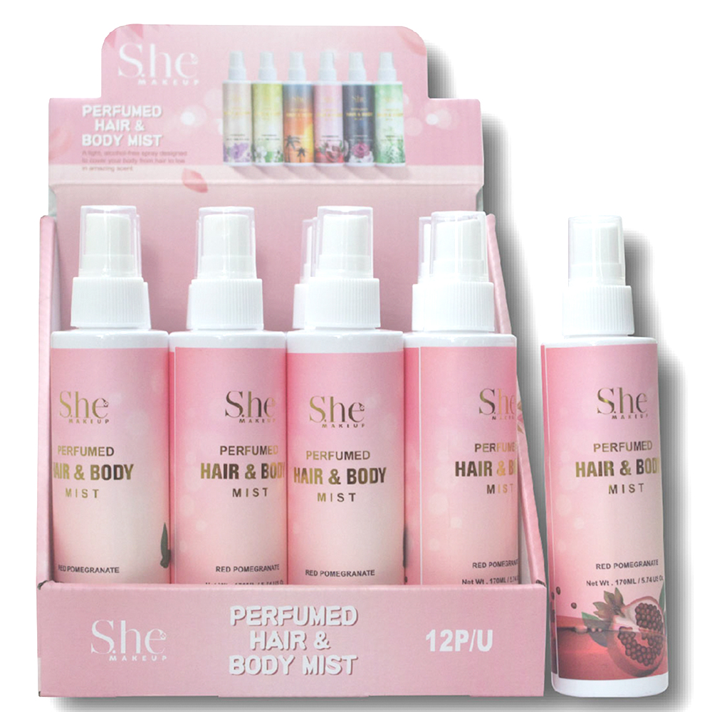 SHE MAKEUP PERFUME HAIR AND BODY MIST RED POMEGRANATE (12 UNITS)