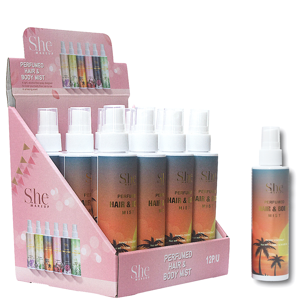 SHE MAKEUP PERFUME HAIR AND BODY MIST TANGY COCONUT (12 UNITS)