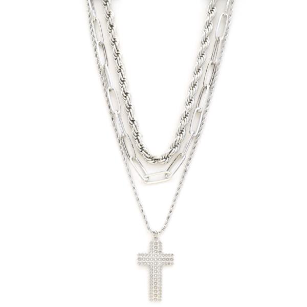 SDJ ROPE OVAL LINK CROSS PENDANT NECKLACE