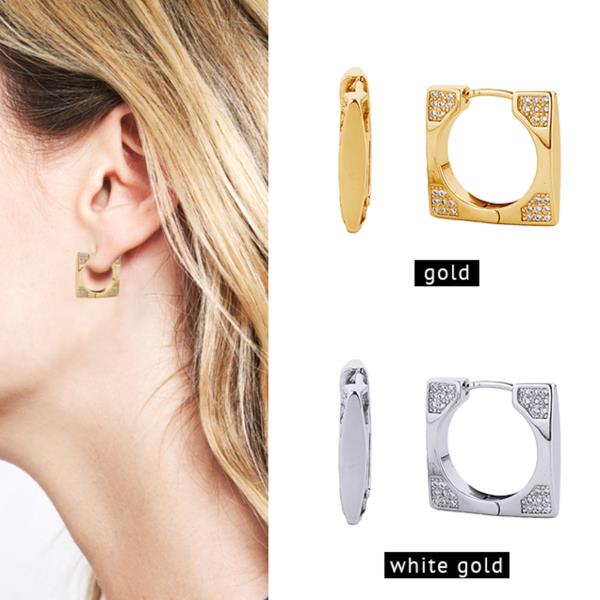 14K GOLD/WHITE GOLD DIPPED HUGGIE HOOP CZ PAVED 1.78CM EARRING