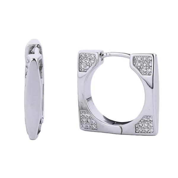 14K GOLD/WHITE GOLD DIPPED HUGGIE HOOP CZ PAVED 1.78CM EARRING