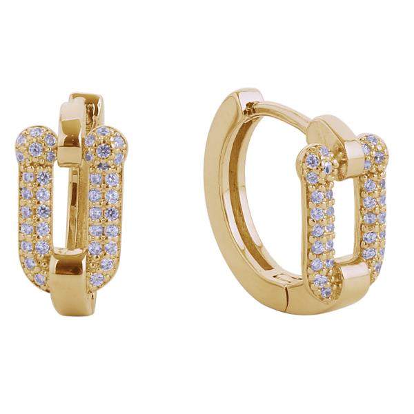14K GOLD/WHITE GOLD DIPPED HUGGIE HOOP CZ PAVED 1.52CM EARRING