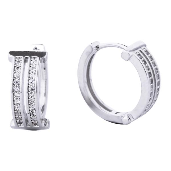 14K GOLD/WHITE GOLD DIPPED HUGGIE HOOP CZ PAVED 2.11CM EARRING