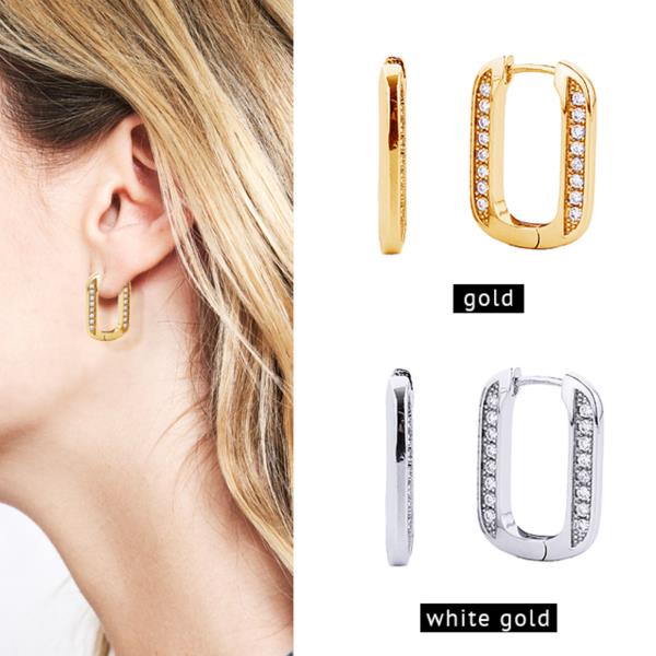14K GOLD/WHITE GOLD DIPPED HUGGIE HOOP CZ PAVED 2.03CM EARRING