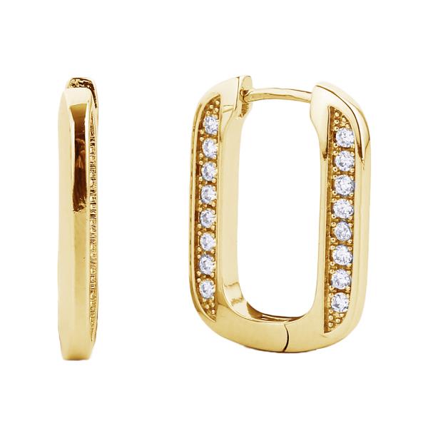 14K GOLD/WHITE GOLD DIPPED HUGGIE HOOP CZ PAVED 2.03CM EARRING
