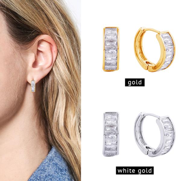 14K GOLD/WHITE GOLD DIPPED HUGGIE HOOP CZ PAVED 1.52CM EARRING