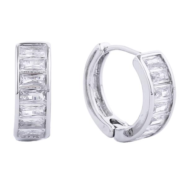 14K GOLD/WHITE GOLD DIPPED HUGGIE HOOP CZ PAVED 1.52CM EARRING