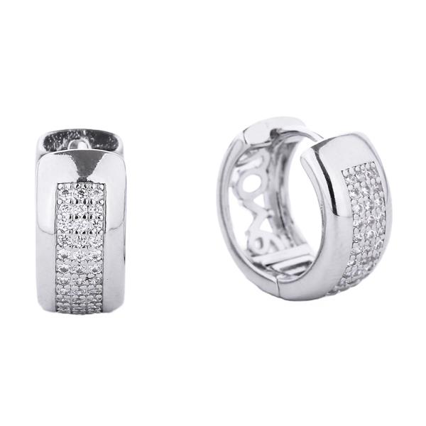 14K GOLD/WHITE GOLD DIPPED HUGGIE HOOP CZ PAVED 2.11CM EARRING