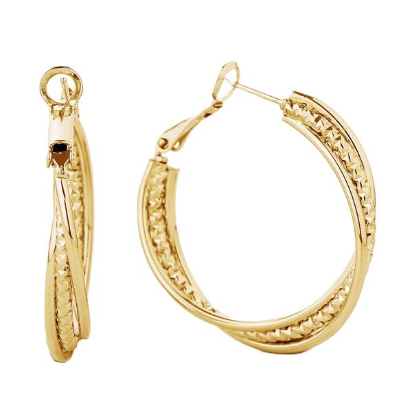 14K GOLD/WHITE GOLD DIPPED OMEGA CLOSURE HOOP 2.11CM EARRING