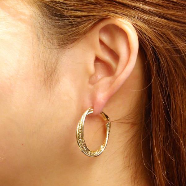 14K GOLD/WHITE GOLD DIPPED OMEGA CLOSURE HOOP 2.11CM EARRING